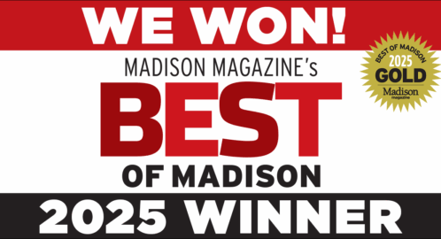 Image that says "We won! Madison Magazine's Best of Madison 2025 Winner Gold Star."